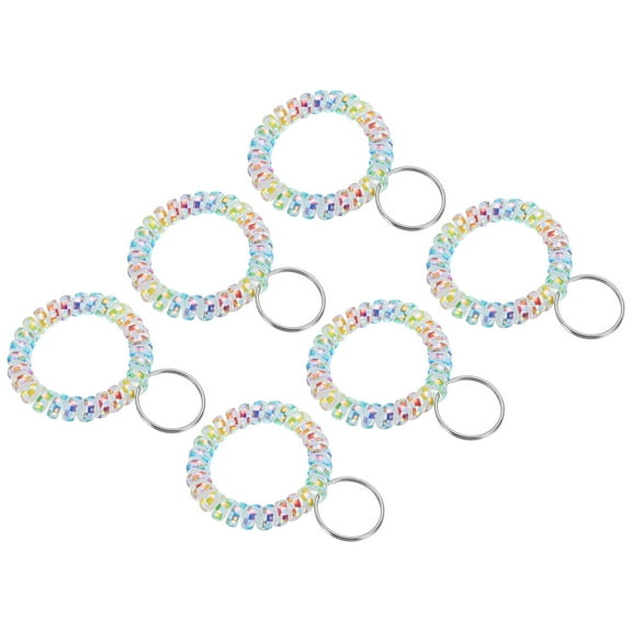 Stretchable Wristband Wristlet Keychain, 6 Pack TPU Spiral Wrist Coil Key Ring Holder, Light Colorful