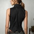 thumbnail image 7 of Women Faux Suede Sleeveless Waistcoat Stand Collar V Neck Button Slim Cropped Vests for Western Festival Casual Layering Outerwear Black XXL, 7 of 7