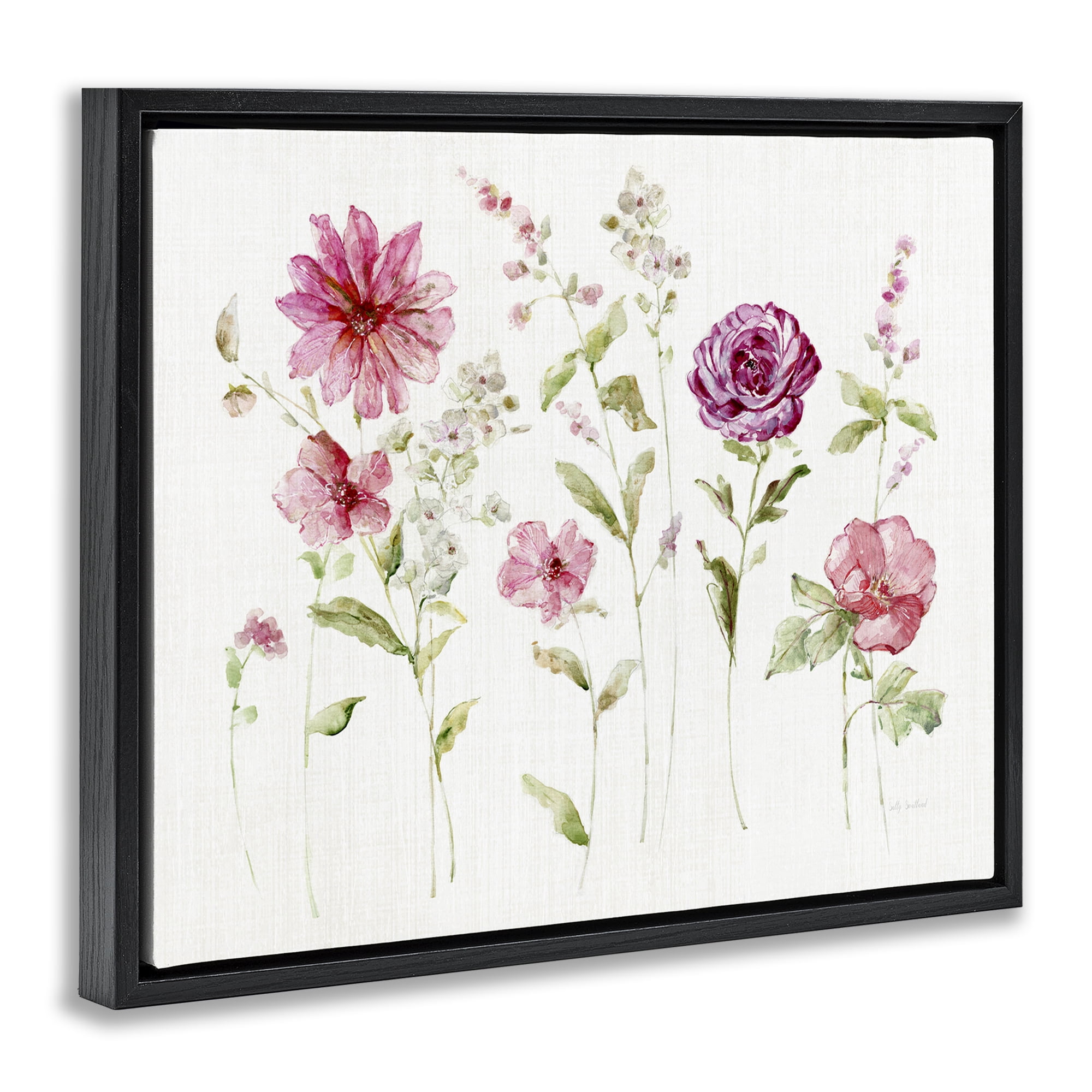 Stupell Industries Blooming Rose Sprigs Plants & Flowers Painting Black Floater Framed Canvas Art Print Wall Art, 31 x 25