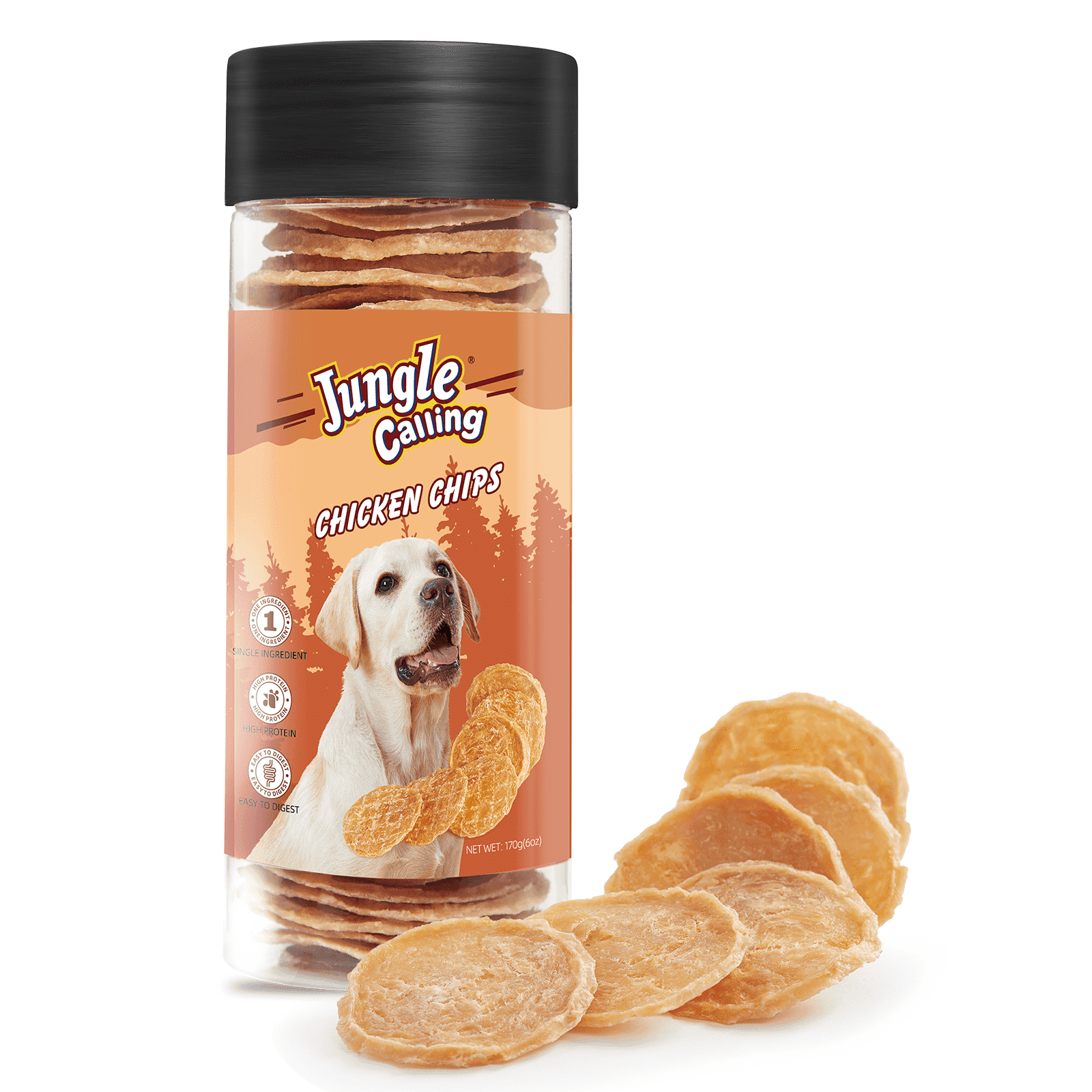 (5 pack) Jungle Calling Chicken Chips for Dogs, All Natural Chips Jerky Dog Treats, Single Ingredient Snacks