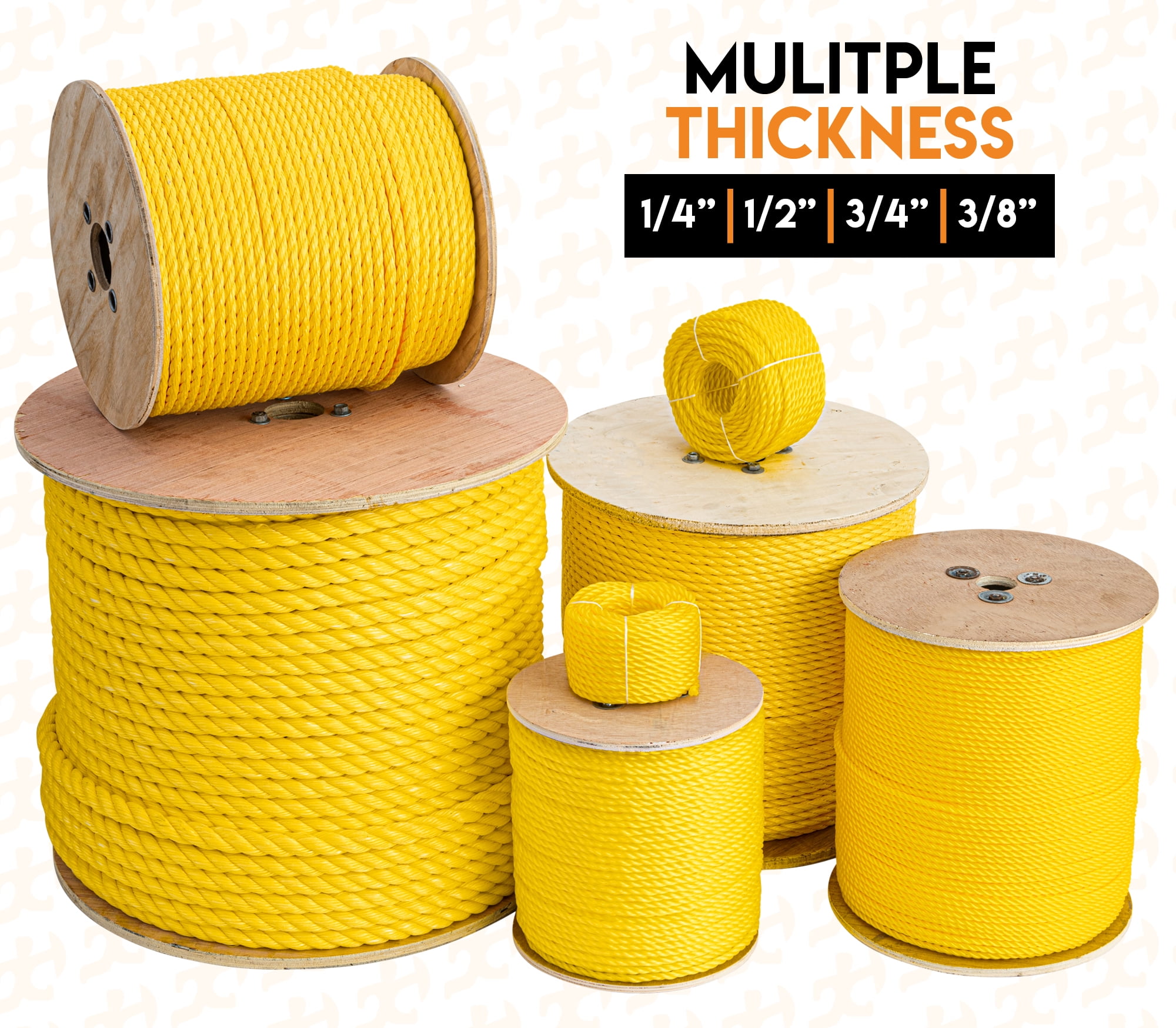 100 ft Twisted Polypropylene Rope - 1/4 - Yellow Floating Poly Pro Cord -  Resistant to Oil, Moisture, Rot, Mold, Marine Growth and Chemicals -  Reduced Slip, Easy Knot, Flexible - by Xpose Safety 