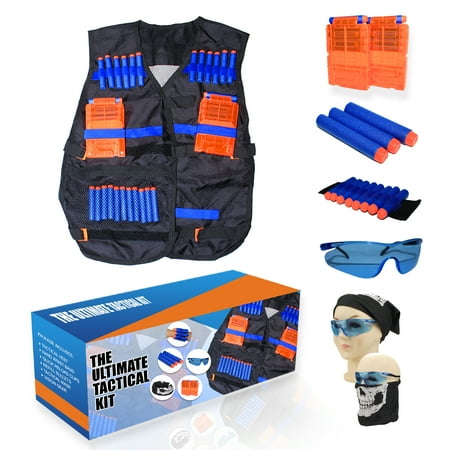 Elite Tactical Vest Tactical Vest Kit for Nerf N-Strike Elite w/ Vest, 2 Magazines, Safety Glasses, 40 Foam Darts, Wristband, Mask, etc ()