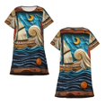 thumbnail image 5 of Salouo Whimsical Sailboat Ocean Art Print Short Sleeve Sleepshirt for Womens Comfy Nightgown Scoopneck Cute Nightdress Ruffle -3X-Large, 5 of 7