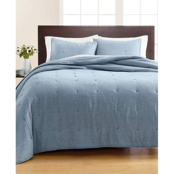 Martha Stewart Collection Tufted Chambray Cotton 92 Inch by 106 Inch