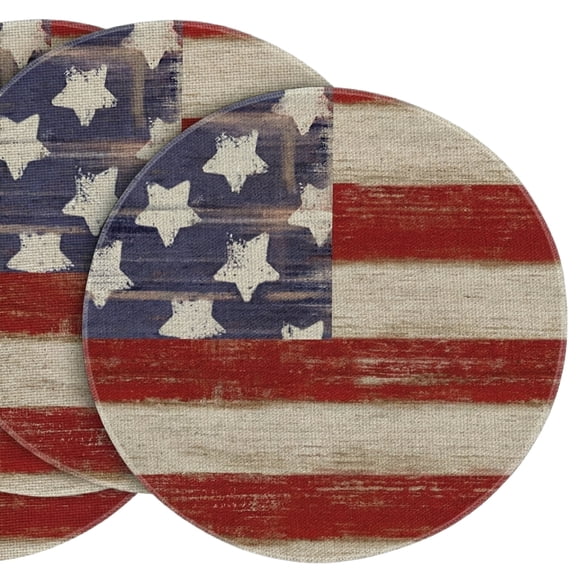 American Flag 4th of July Round Placemats Set, Patriotic Memorial Day Round Table Mats for Dining Decoration, 14 Inch, 6 Styles Available