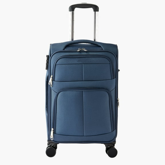KFFKFF Softside Expandable Spinner Luggage Blue 20" Checked Softside Spinner Luggage with Expandable Zippered Pocket and TSA Lock