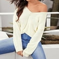 thumbnail image 2 of Aoochasliy Womens Sweaters Clothes Pullover Elastic Solid Color Strap V-neck Tops, 2 of 8
