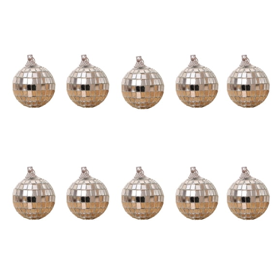 Ouuluon Set of 10 Sparkling Mini Silver Ball Ornaments, 1.2 inch Reflective Hanging Decor with Loops for Tree Party