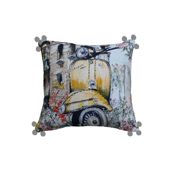 Throw Pillow Cover Embroidered Hand Illsutrated Scooter