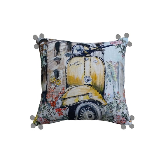 Throw Pillow Cover Embroidered Hand Illsutrated Scooter