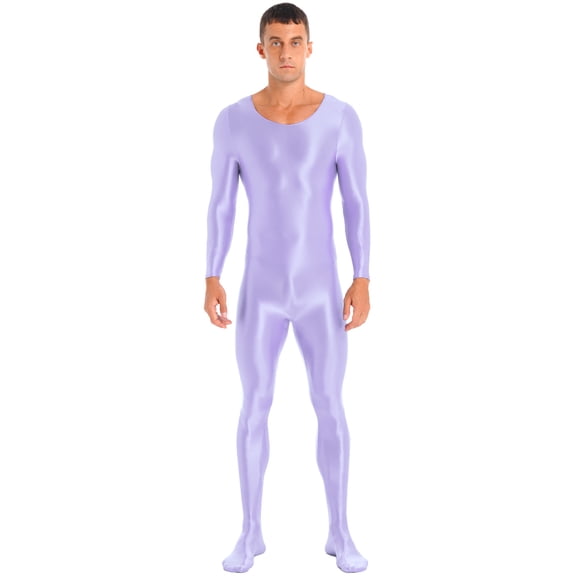 iEFiEL Mens Shiny Smooth Jumpsuit Long Sleeve Full Body Length Bodysuit for Fitness Workout