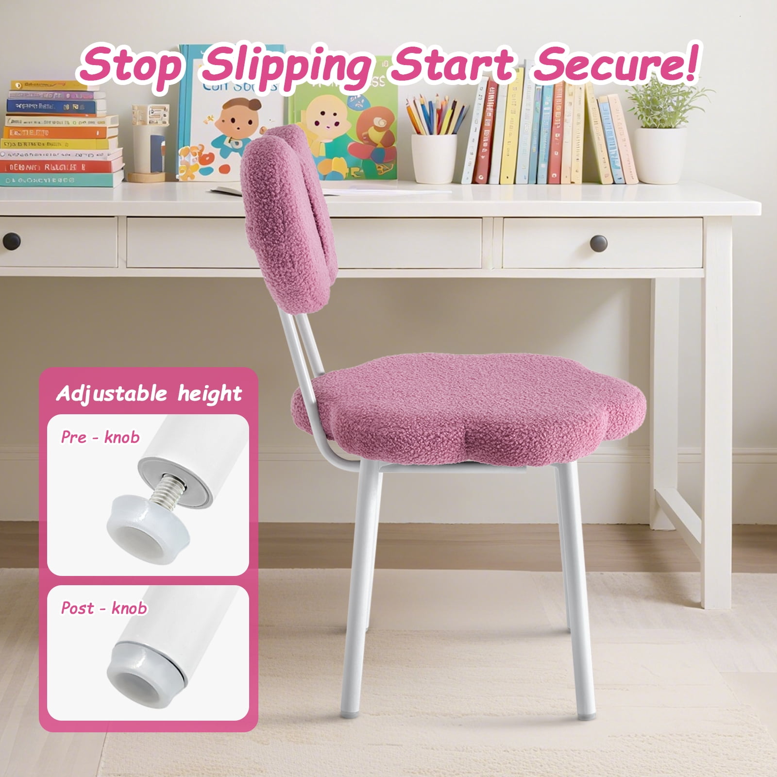 Teen Girls Vanity Chair Kids Desk Teddy Fleece Kids Reading Seat for Girls(Purple)
