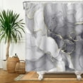 thumbnail image 3 of 72x72 Inches Grey Marble Shower Curtain Abstract Marble Texture Gold Stripes Modern Luxury Ink Art Decor Bathtub Curtain for Bathroom Decor Polyester Fabric Waterproof with Hooks, 3 of 6