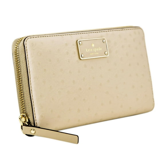 Kate Spade WLRU2169-977 Women's A La Vita Ostrich Neda Sidewalk Zip Around Taupe Leather Wallet