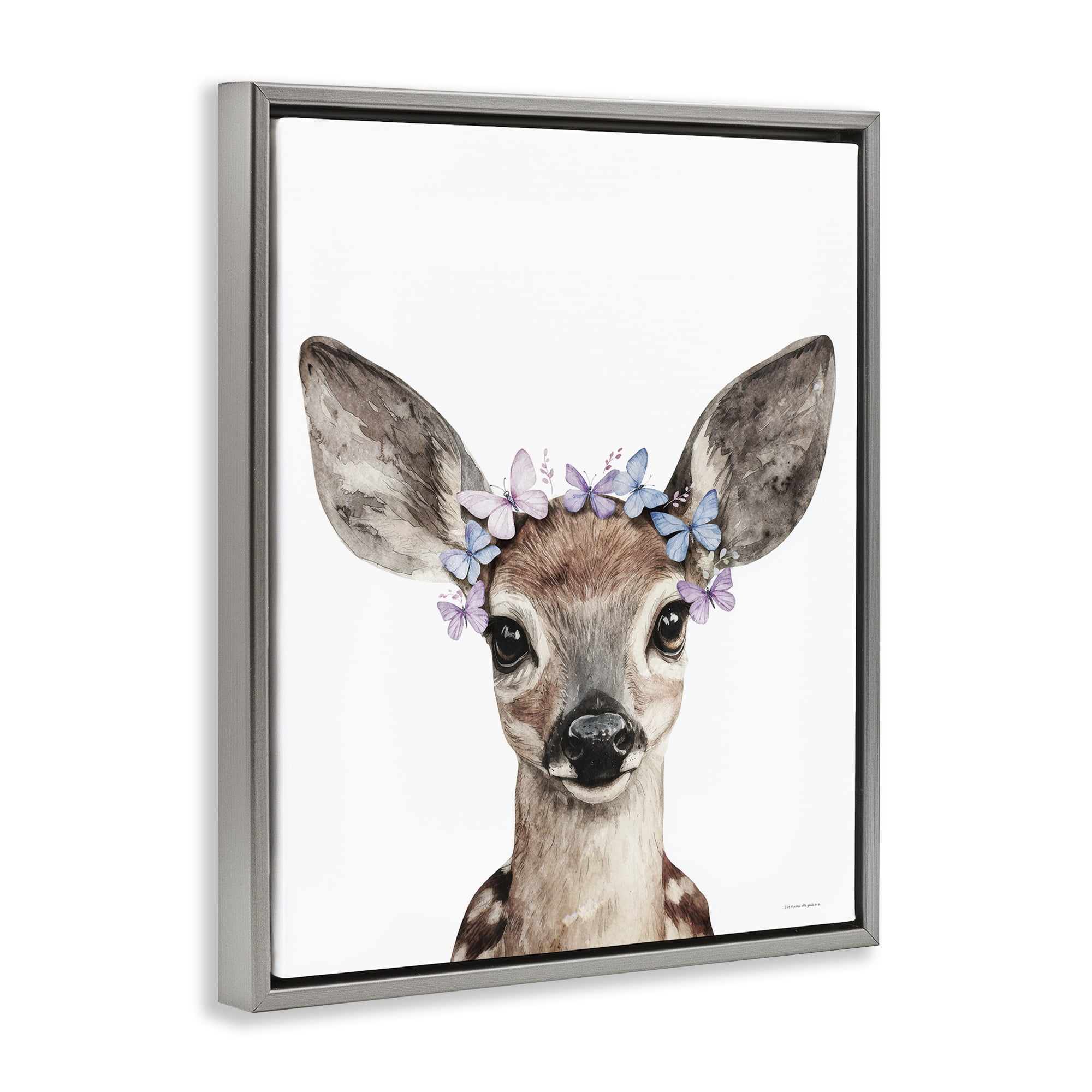 Stupell Industries Fawn & Butterfly Wings Gray Framed Floater Canvas Wall Art, design by Svetlana Aleynikova