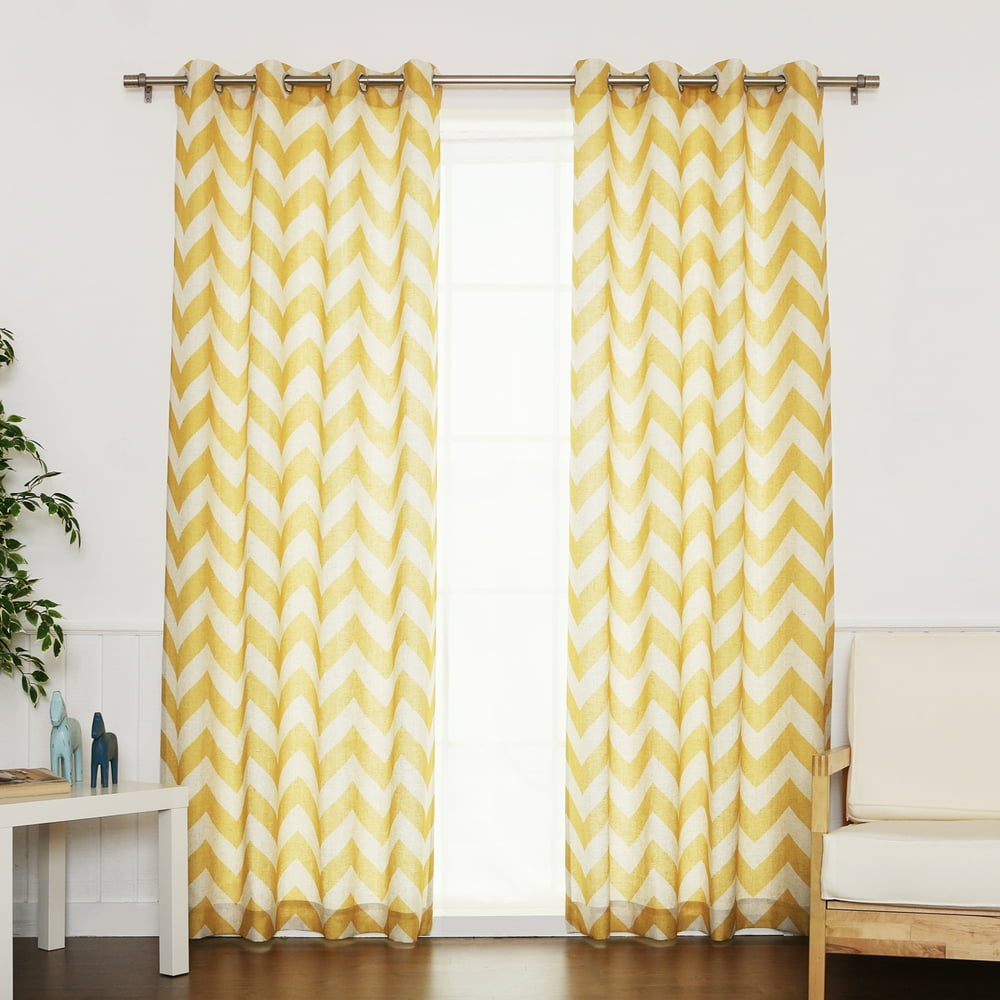 Quality Home Linen Blend Chevron Curtains Yellow 52" x 96" (Set of