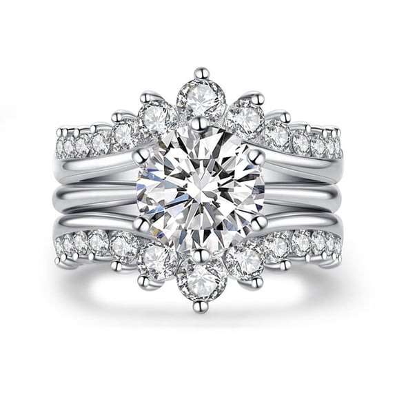 SFTING Wedding Rings for Women Moissanite 3CT Round Cut Engagement Ring Enhancer Silver 18K Plated Wedding Band Size 7