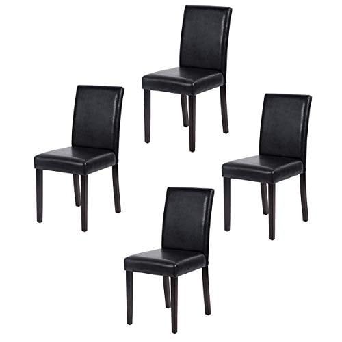 Black and White Pin Leg Dining Chairs Leather set of 4