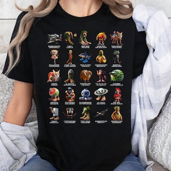 Italian-Brainrot AI Generated Animals Gen Z Men Women Youth T-Shirt, Men's And Women's Graphic Tee 100% Cotton by TBun, Full Sizes S-5XL