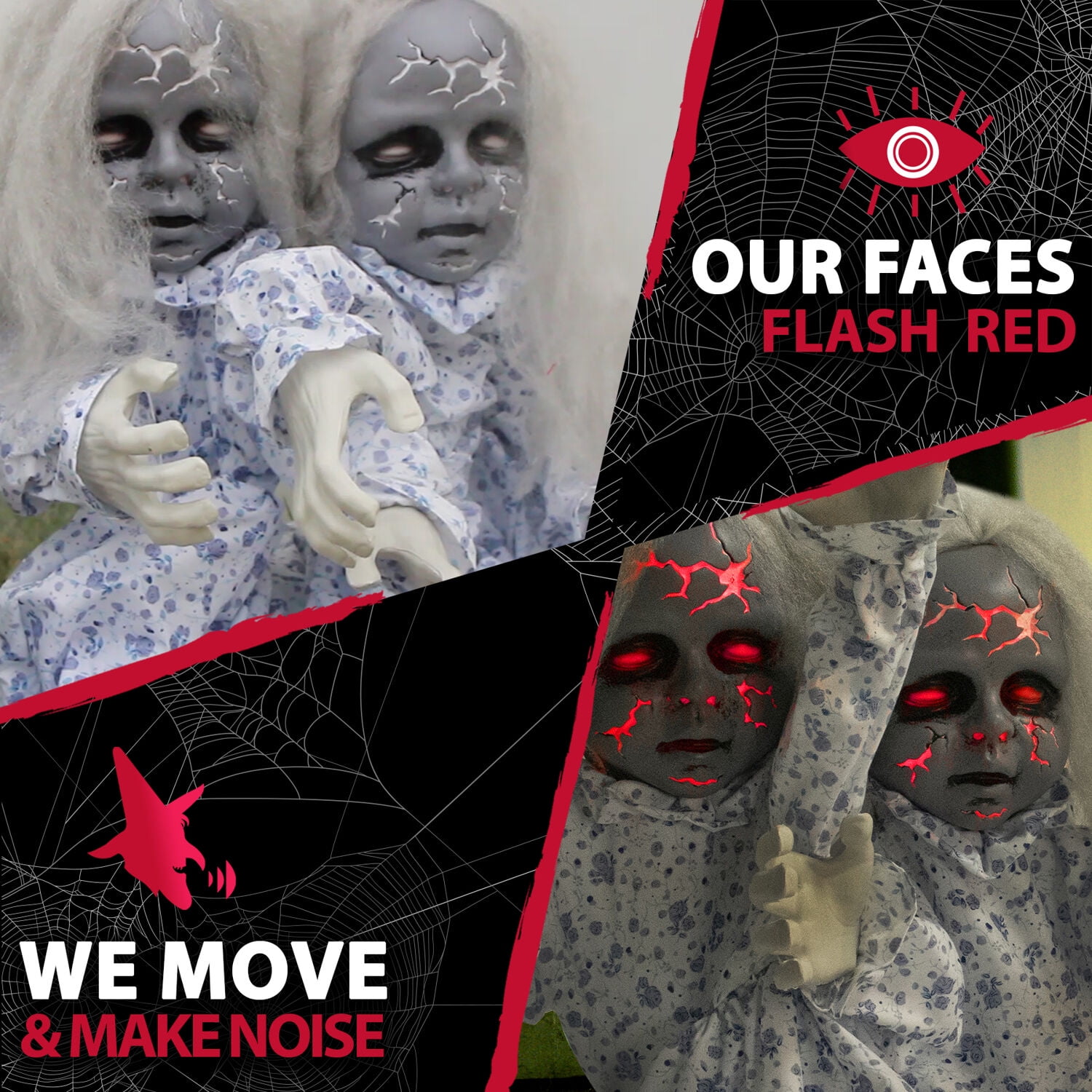Haunted Hill Farm 33 in. Groundbreaker Animatronic Zombie Twins