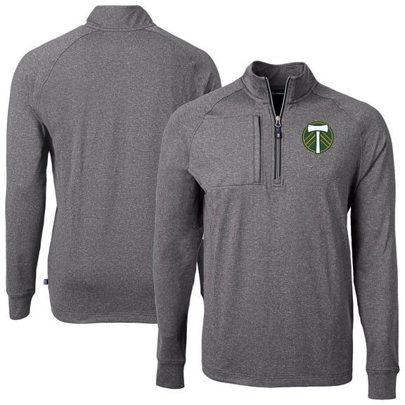 Men's-Cutter & Buck  Heather Black Portland Timbers Adapt Eco Knit Heather Raglan Quarter-Zip Top