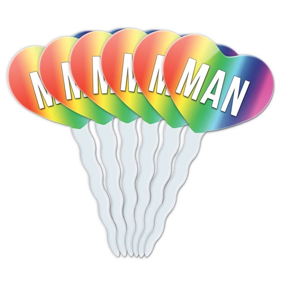 Man Heart Love Cupcake Picks Toppers - Set of 6