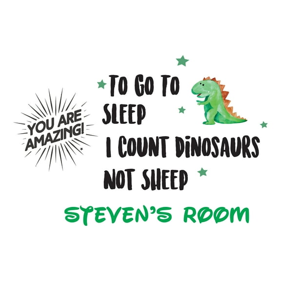 Personalized Name Animal Wall Decal To Go To Sleep Custom Name Bedroom Wall Decal for boys and girls Dinosaurs To Go to Sleep I Count Dinosaurs Themed Kids Room Décor - Size: 20 In x 14 In