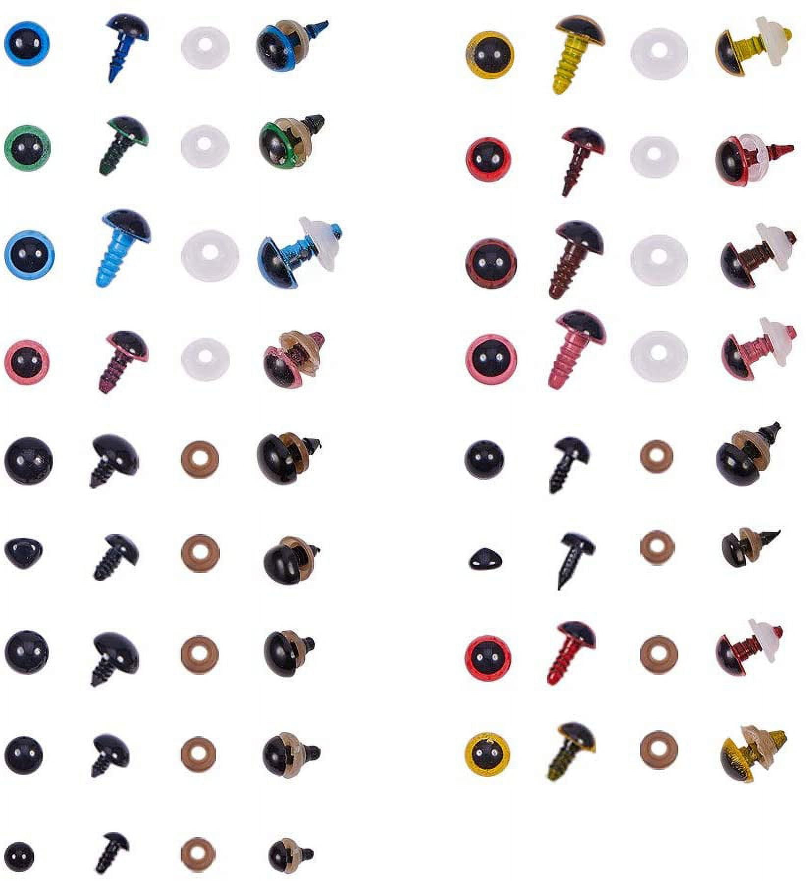 8-18mm 360pcs 6 Assorted Color Safety Eyes Craft Eyes with Washers and 50pcs 2 Sizes Black Safety Noses for Teddy Bear Doll Animal Puppet Plush Animal