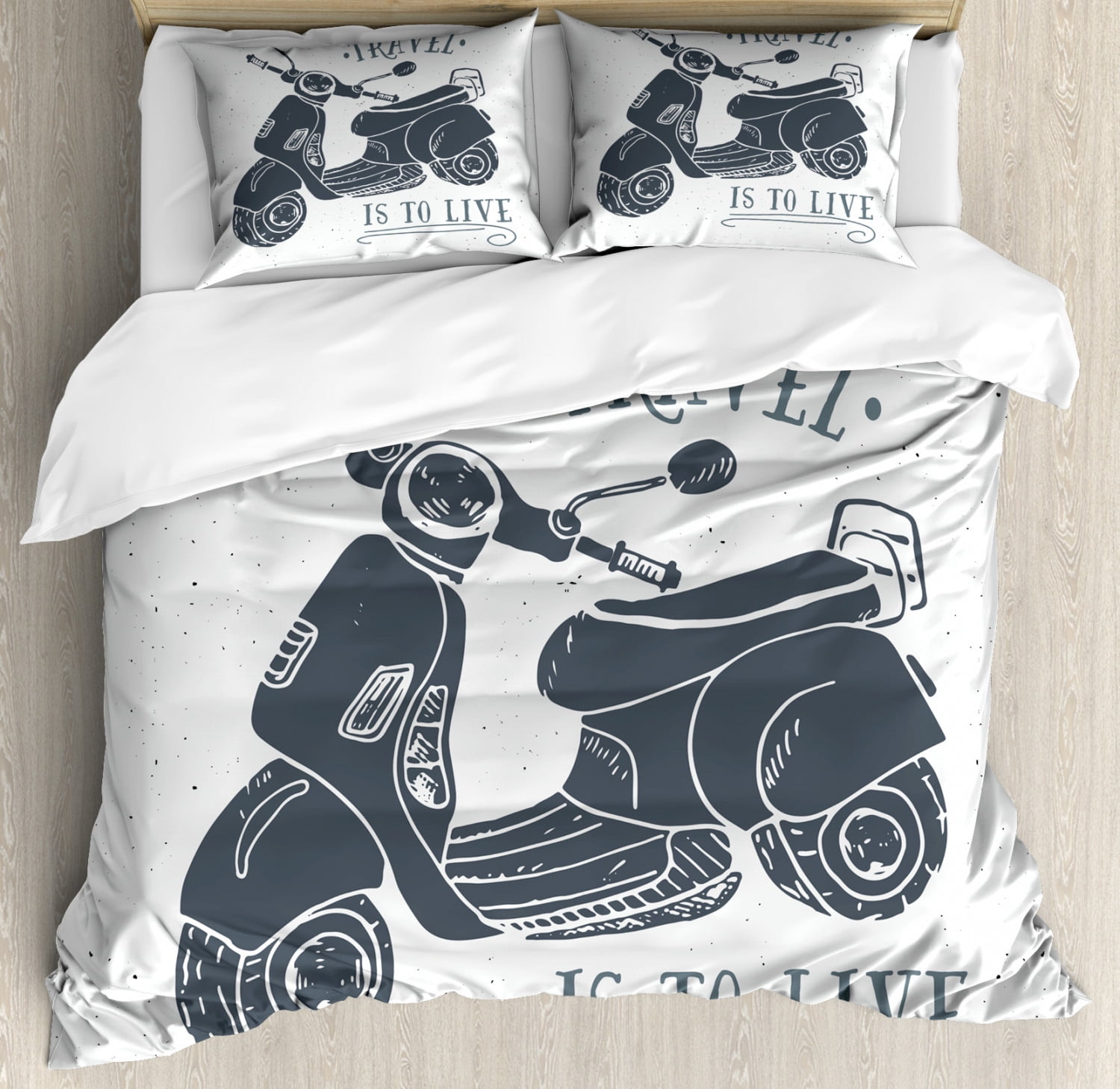Motorcycle Duvet Cover Set King Size Sketch Scooter With To