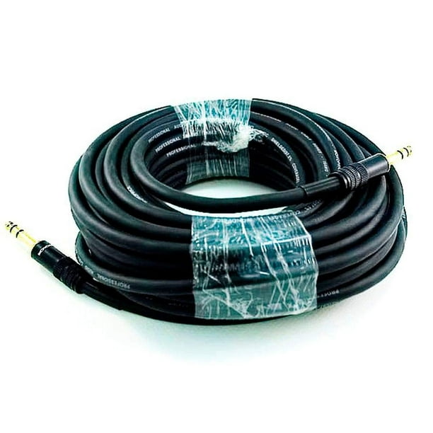 Cable Mono Premium de 1/4 Pulgadas TRS Premier Serie Negro con Chapado en Oro 16AWG de 50 Pies