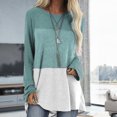 thumbnail image 3 of Qarigey Mujer Camiseta Manga Larga Cuello Contraste Color Algodón Top Prendas para la parte del cuerpo Cielo azul 3XL, 3 of 6