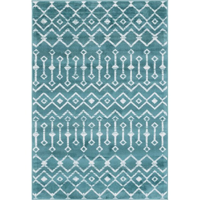 Unique Loom Moroccan Trellis Tribal Area Rug 4' x 6' Rectangle Teal/Ivory