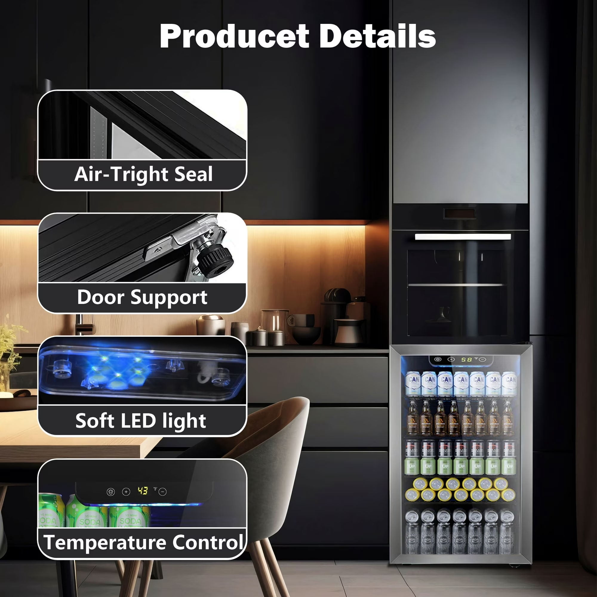 Auseo 3.2 Cu.ft Beverage Refrigerator, 120 Can Mini Fridge with Glass Door, Wine Cooler for Bar/Office/Home