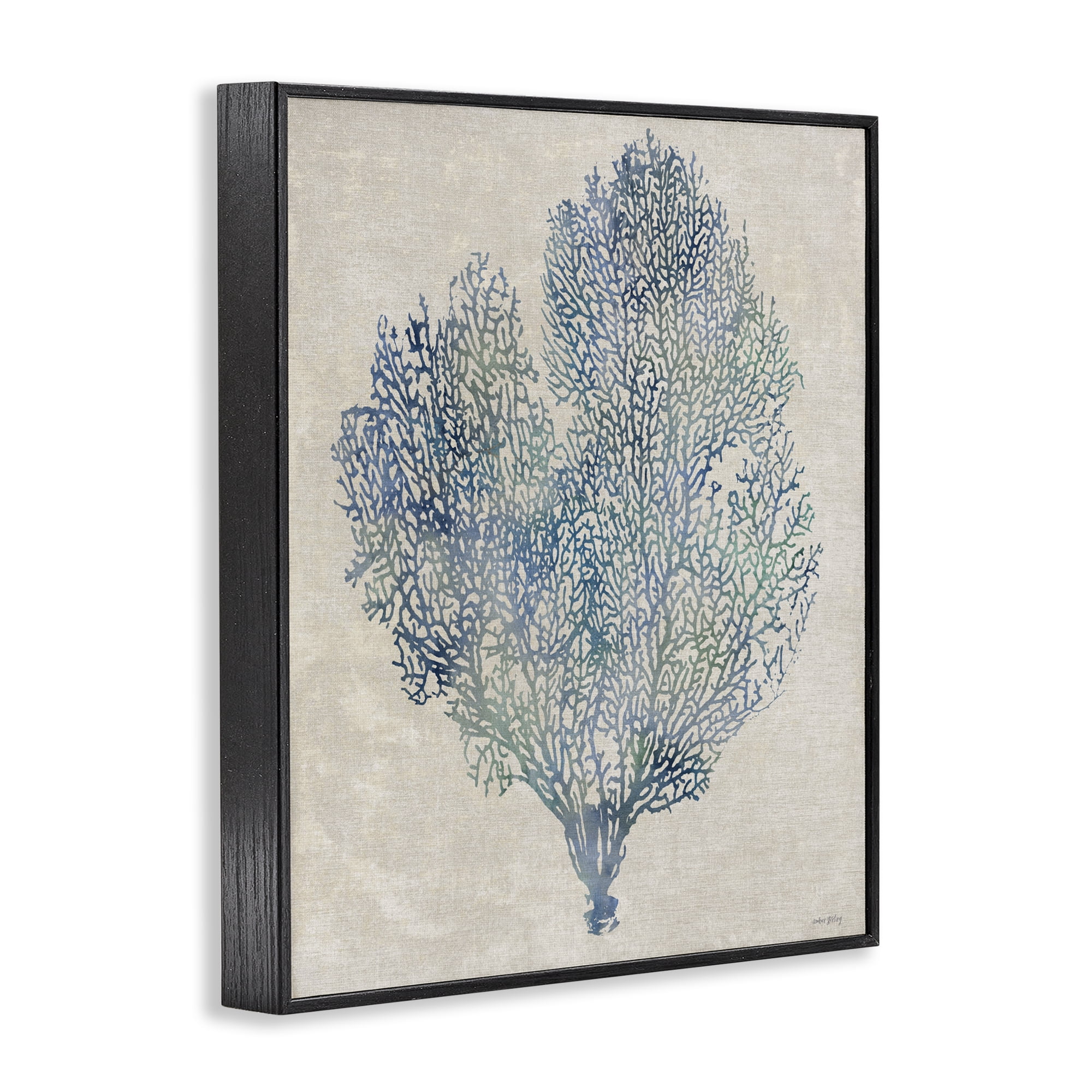Stupell Industries Fan Coral in Blue & Green Black Framed Giclee Art, design by Amber Sterling