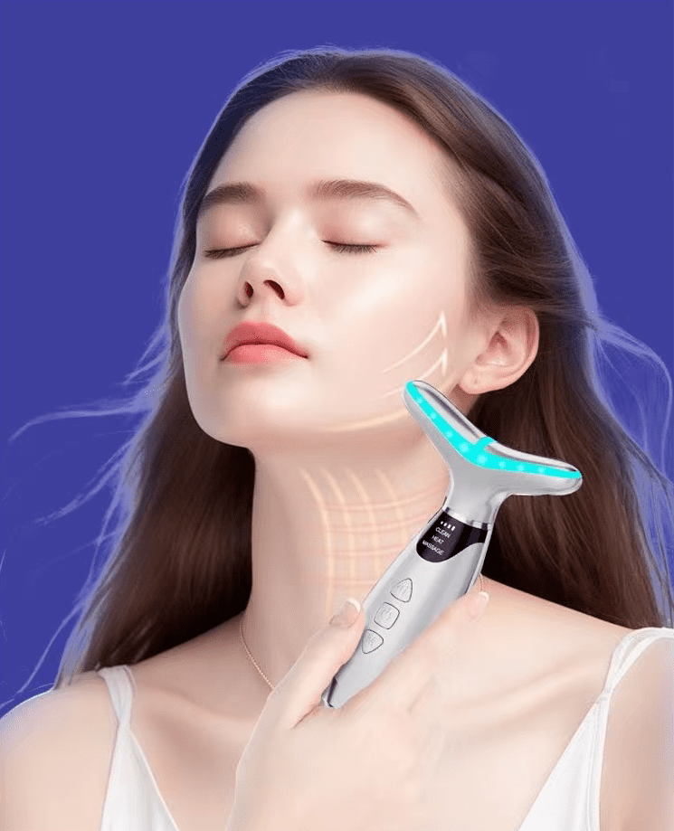 CNV Facial Massager, 7 Colors Red Light Therapy for Face and Neck, Face Lift Device with 113°F Heating Vibration for Multi Skin Care White