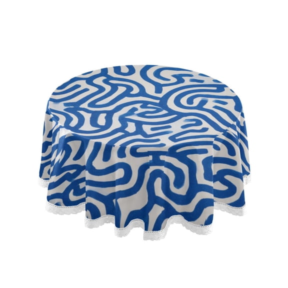 60 inch Round Tablecloth Washable Polyester Table Cloth Excellent wrinkle resistance Applicable to Dining Kitchen Party Holiday Party Blue Lines