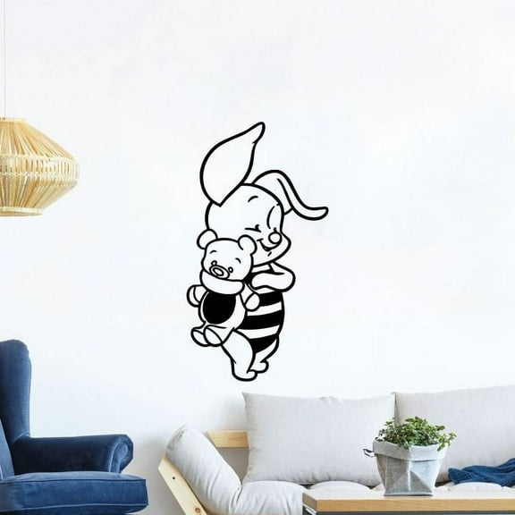 Piglet And Bear Cute Winnie The Pooh Character Piglet Silhouette Vinyl Wall Decal Wall Art Decoration Pooh Cartoon Home Room Kids Room Boys Girls Bedroom Living Room Home Décor Design Size(40x16 inch)