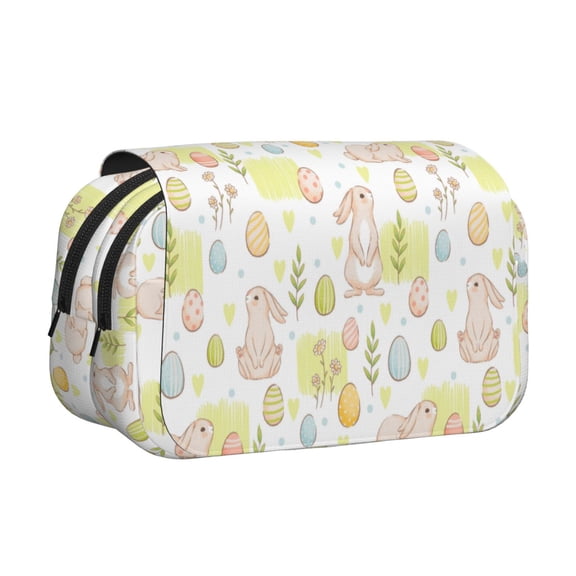 Hirioo Easter Rabbit for Large Grid Mesh Pencil Case with Zipper Stationery Organizer Case