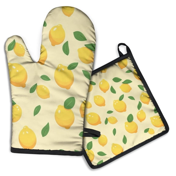 Lemon Kitchen Oven Mitt and Pot Holder Sets 2 Pcs for Baking, Cooking and Grilling, Heat Resistant Up To 392 °F