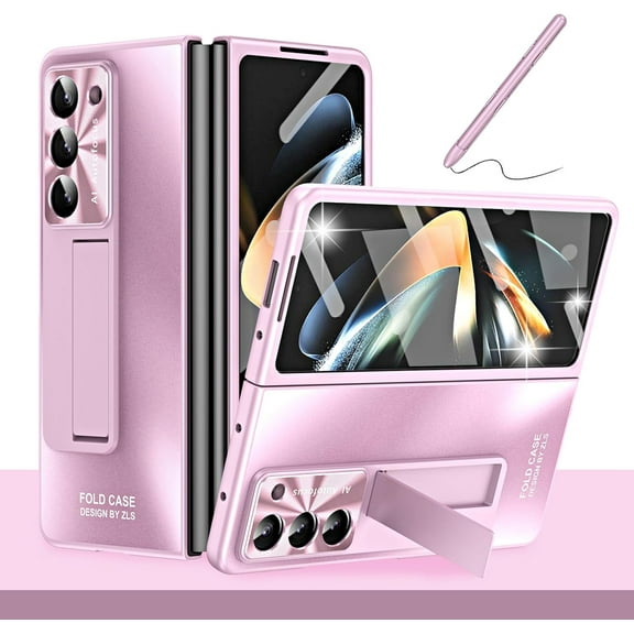 Case Compatible for Samsung Galaxy Z Fold 3 Case with S Pen, Built-in Front Screen Protector   Kickstand   Pen Holder Luxury Drop Resistance Protection Case for Galaxy Z fold 3 5G (Pink)