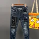 thumbnail image 4 of Pantalones vaqueros elásticos para hombre, pantalones vaqueros para hombre con parches rotos y agujeros, ajustados, rotos, elásticos, ajustados, ajustados, rasgados, estilo Harajuku, tallas XS, 4 of 4
