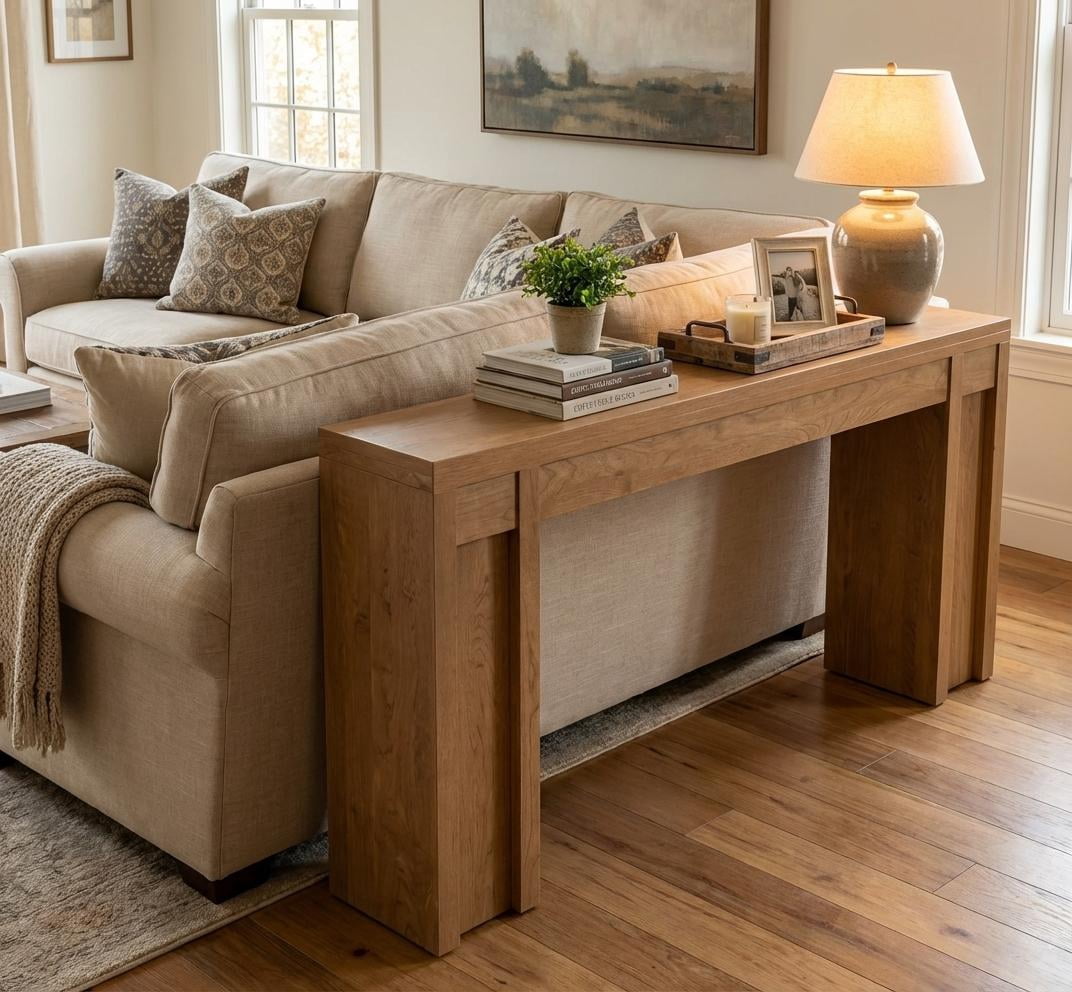 Extra-Long 70'' Cherry Wooden Console Table – Farmhouse Entryway or Sofa Table with Thick Design, 2 Drawers, 2-Tier Open Storage, Sturdy for Living Room or Dining – Cherry Color