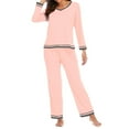 thumbnail image 3 of Jinhomg Casual Night Wear for Women Comfy Long Sleeve V-Neck Pullover Tops and Straight Leg Pants 2 Piece Fall Winter Pajamas Sets Spring Saving Today Pink L, 3 of 5