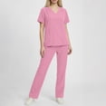 thumbnail image 2 of YOIAVAIOY Scrubs Set for Women Medical Nursing Uniforms V Neck Short Sleeve Scrub Tops and Pants Two Piece Sets with Pockets Pink XXL, 2 of 10