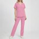 thumbnail image 2 of Conjunto de uniforme médico para mujer, color sólido, 2 piezas, camiseta de manga corta con cuello en V y pantalones con cintura elástica, uniforme de enfermería con bolsillos., 2 of 9