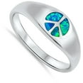 thumbnail image 4 of CHOOSE YOUR COLOR Peace Sign Love Ring Blue Simulated Opal .925 Sterling Silver Band CZ Female Size 7, 4 of 4