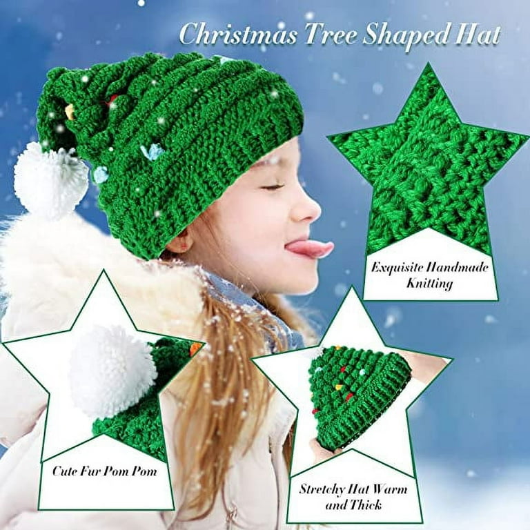 2 Pieces Christmas Hats Adults Baby Santa Hats Christmas Tree Hat Crochet  Beanie Green Santa Knit Hats Pom Ball Thick Chunky Handmade Warm Winter  Knit