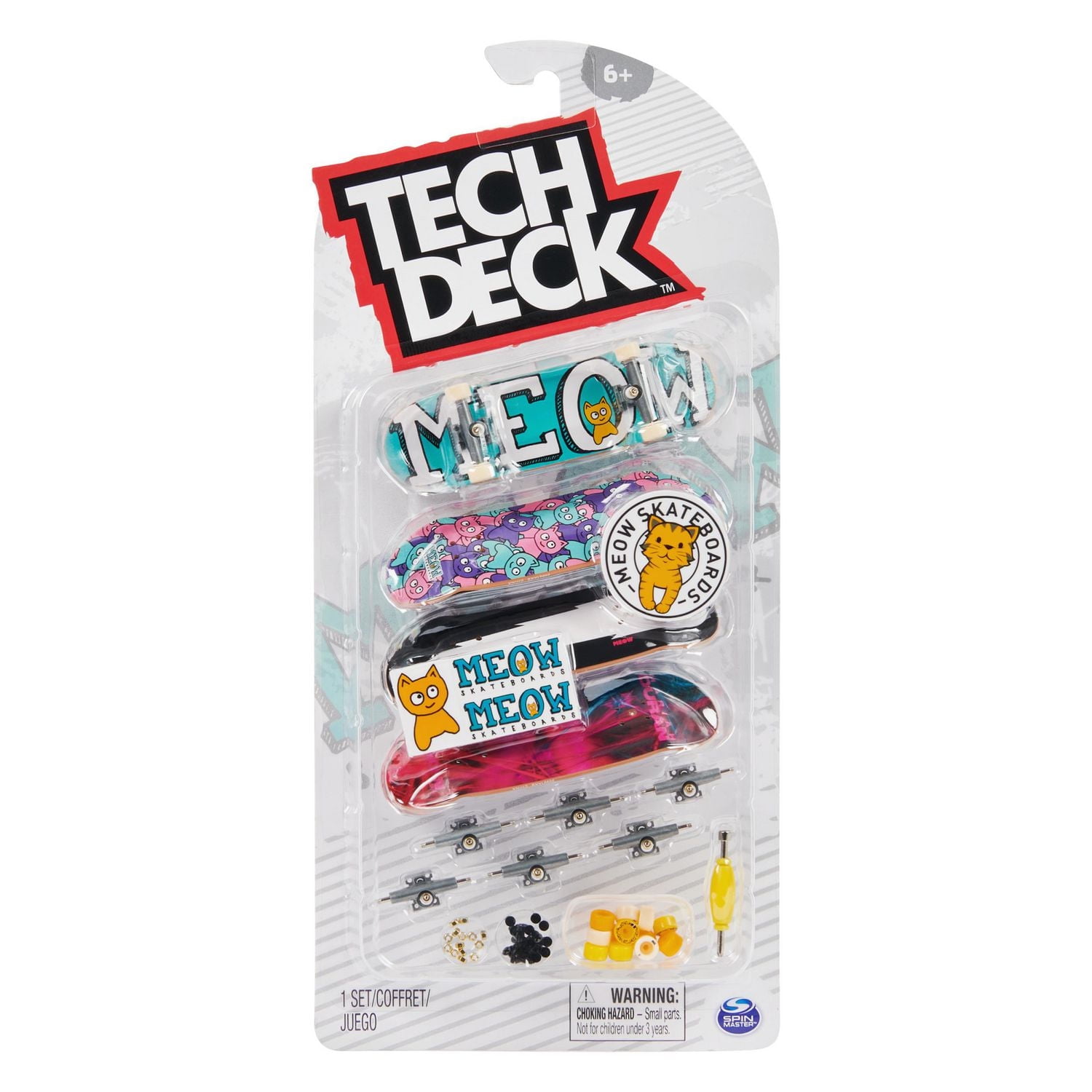 Tech Deck, Ultra DLX Fingerboard 4-Pack, Meow Skateboards, Collectible and Customizable Mini Skateboards, Kids Toys for Ages 6 and up