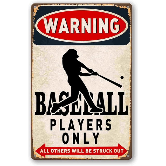 Póster de béisbol para niños con texto en inglés "Warning Baseball Players Only Sign" para decoración de habitación de niños, 8.0 x 12.0 in (928)