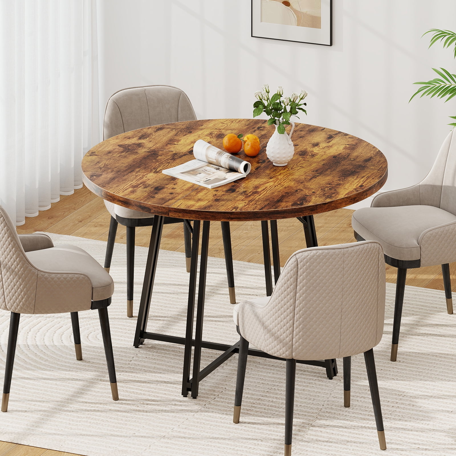 Gymax 47 Inch Dining Table w/8 Metal Supporting Legs & Cross Base for Dining Room